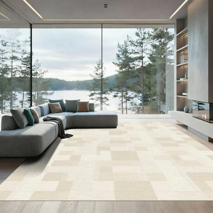 Neutral Beige Geometric Block Rug