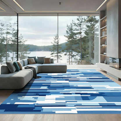 Abstract Blue Geometric Line Rug