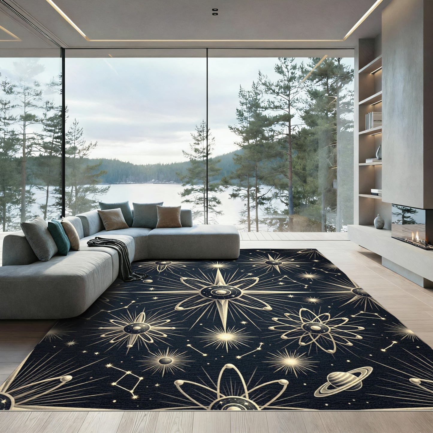 Celestial Atom Constellation Starburst Rug