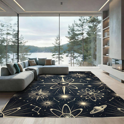 Celestial Atom Constellation Starburst Rug