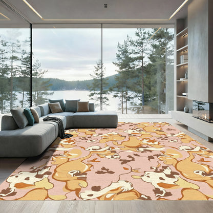 Whimsical Fawn Cream Abstract Swirl Rug