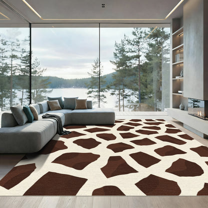 Brown White Abstract Animal Spots Rug