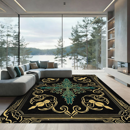 Emerald Gold Feathered Frieze Rug