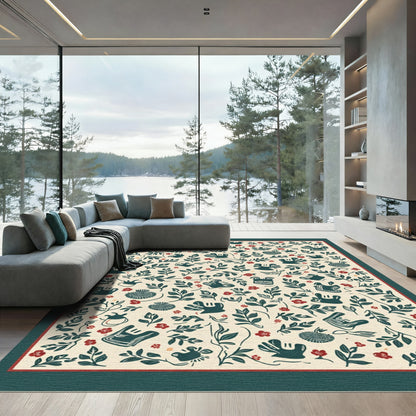 Crimson and Teal Floral Nature Collage Rug