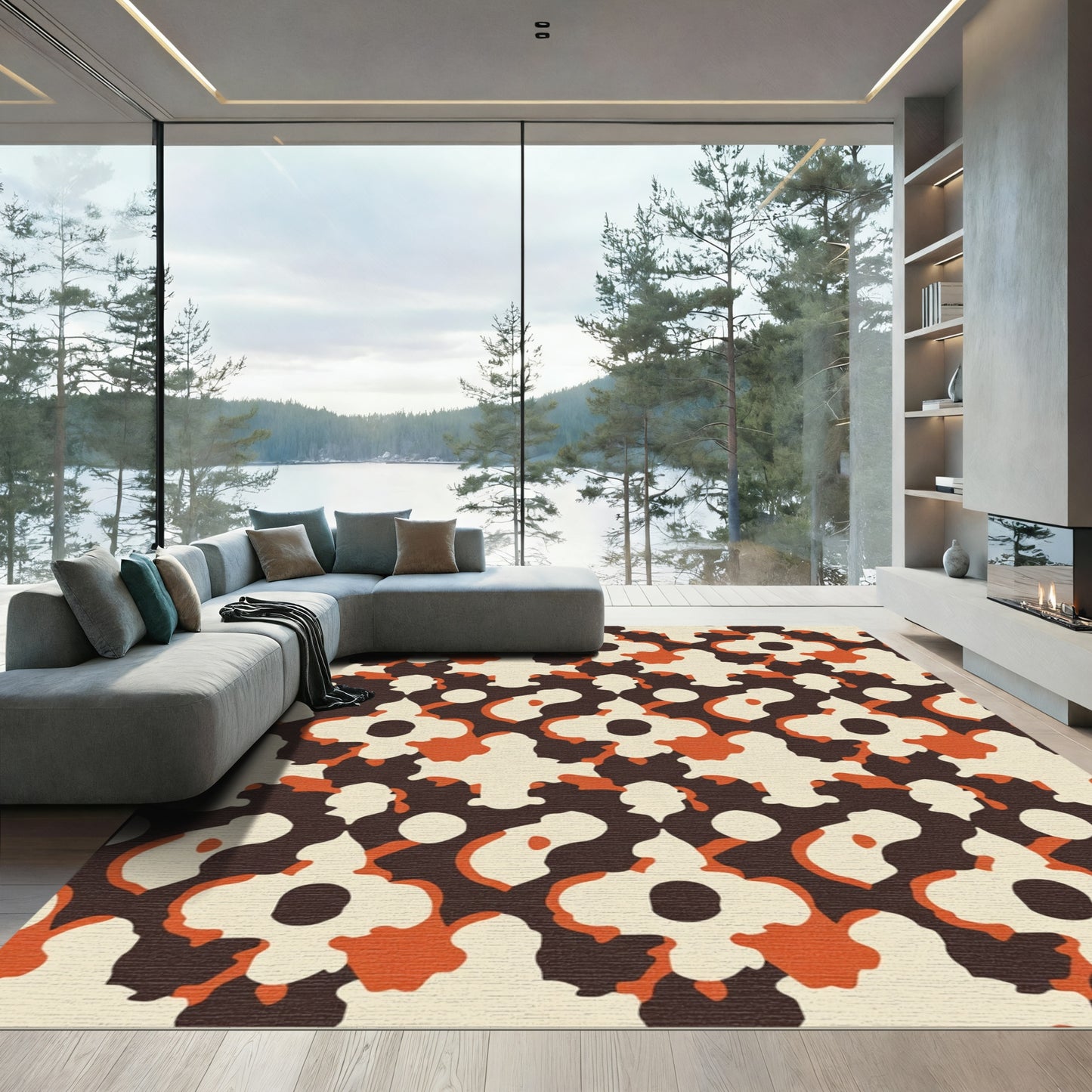 Bold Umber Amber Quatrefoil Medallion Rug