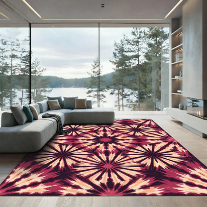 Deep Crimson Starburst Geometric Rug