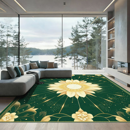 Emerald Golden Sunflower Sunburst Rug