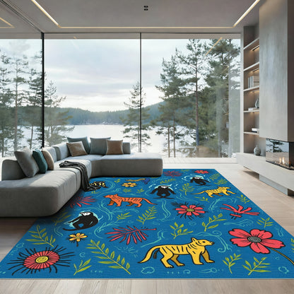Bold Jungle Creatures Whimsical FloralRug Rug