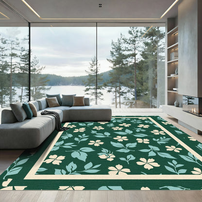 Cream White Floral Foliage Pattern Rug