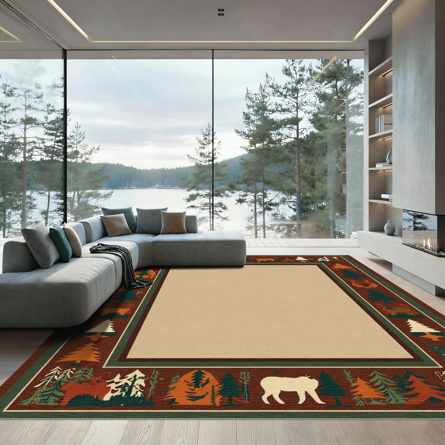 Woodland Animals Forest Border Rug