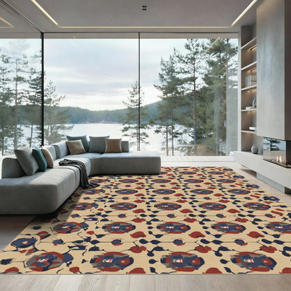 Rustic Blue Red Floral Vine Rug