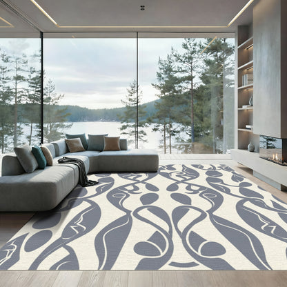 Elegant Slate Blue Floral Swirl Rug