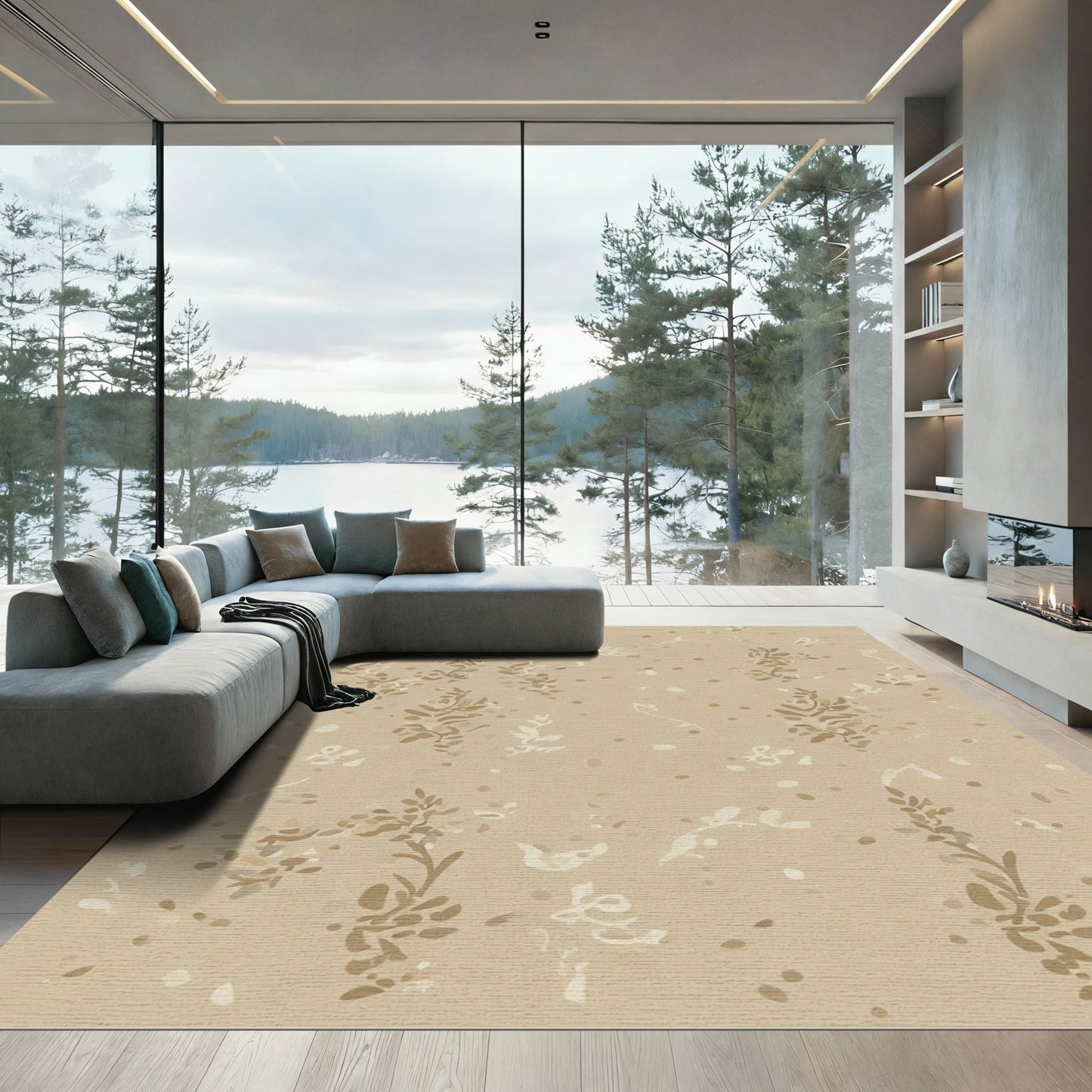 Neutral Tan Botanical Scatter Rug