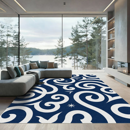 Deep Blue Swirl Starry Night Rug