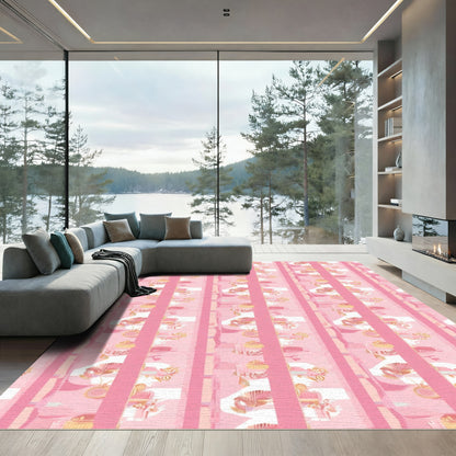 Pink Pastel Striped Floral Vignette Rug