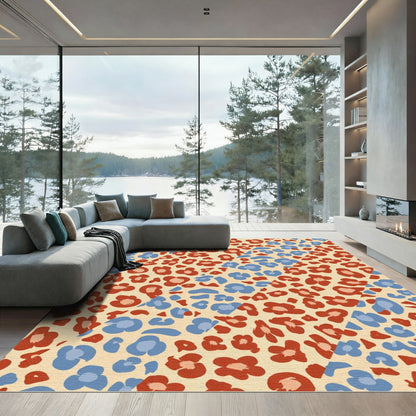 Retro red blue floral leopard print Rug