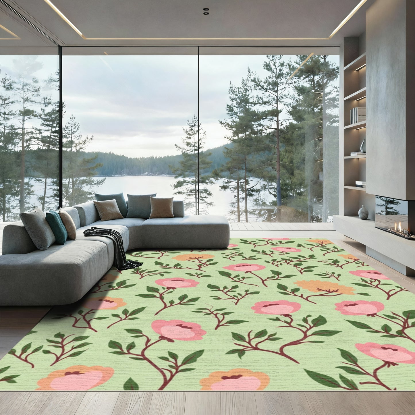 Pastel Pink Floral Branches Rug
