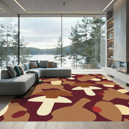 Earthy Mushroom Woodland Folk Art Rug