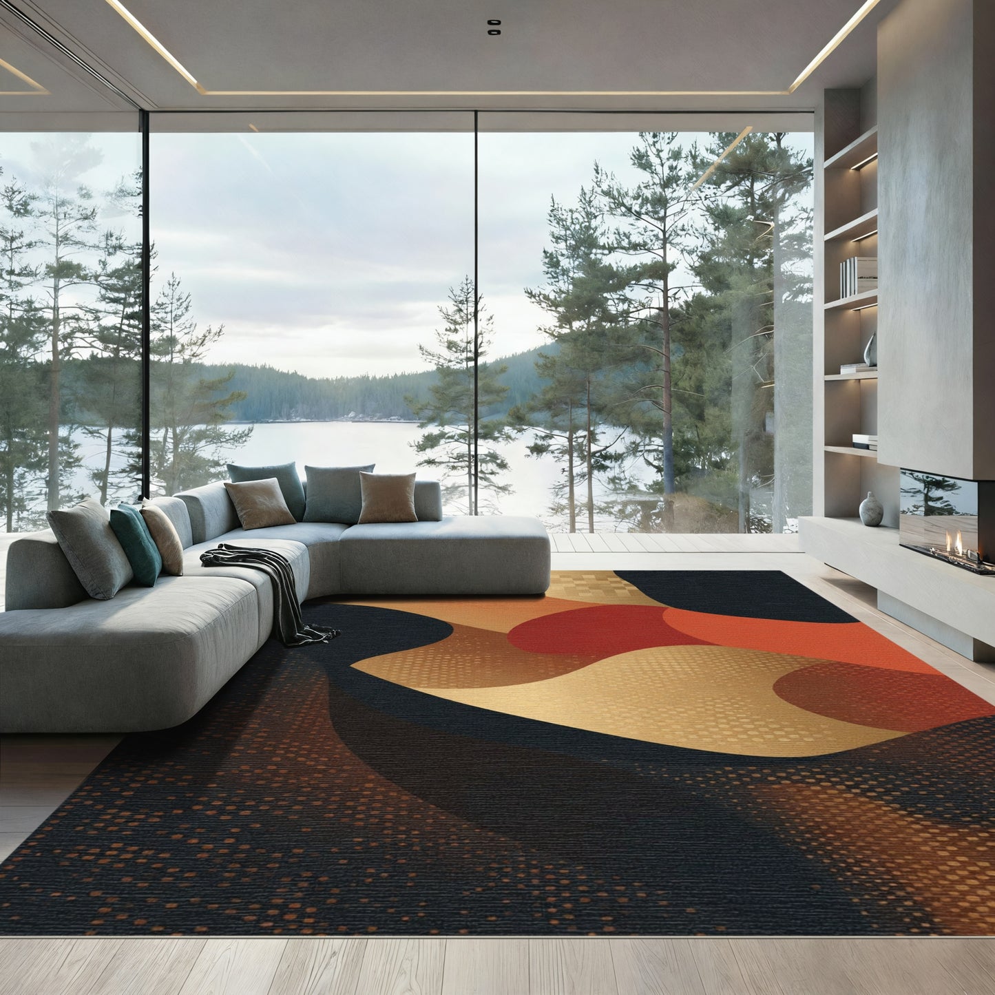 Abstract Warm Tones Flowing Waves Rug