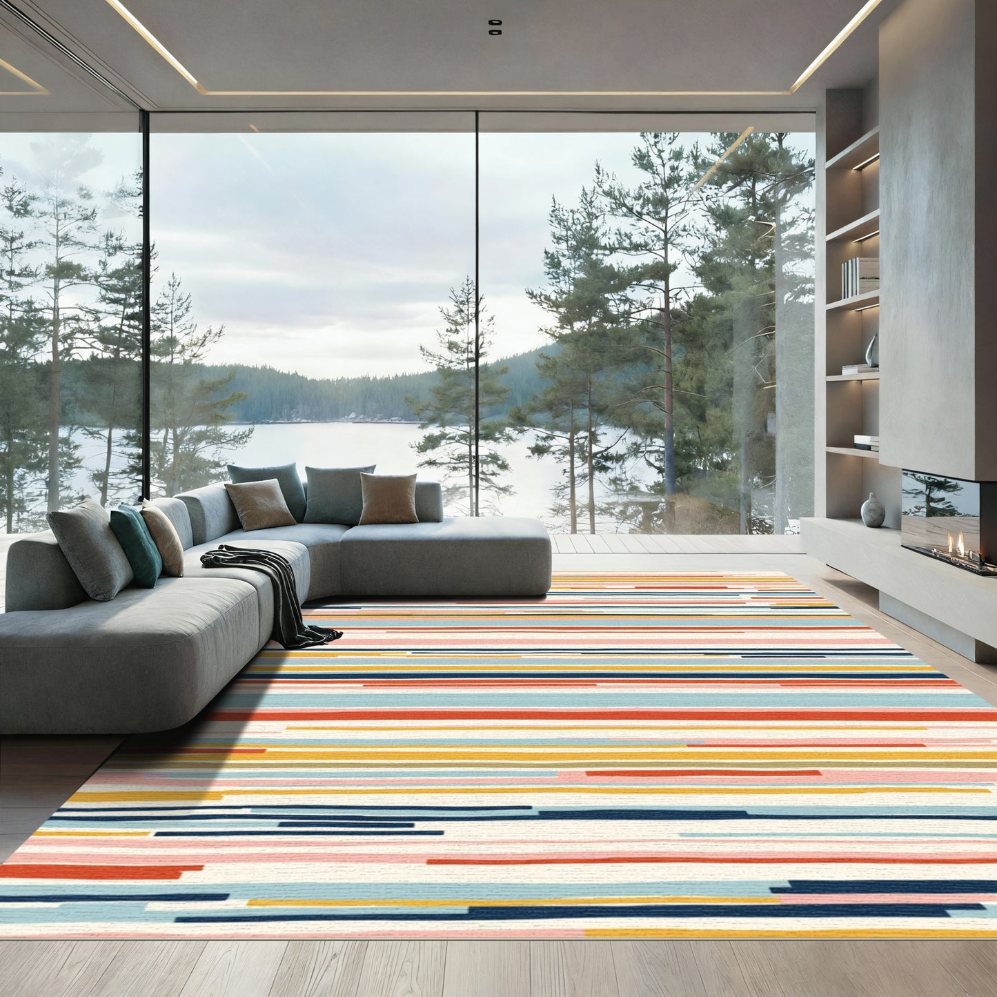 Bold Multicolored Horizontal Stripe Rug