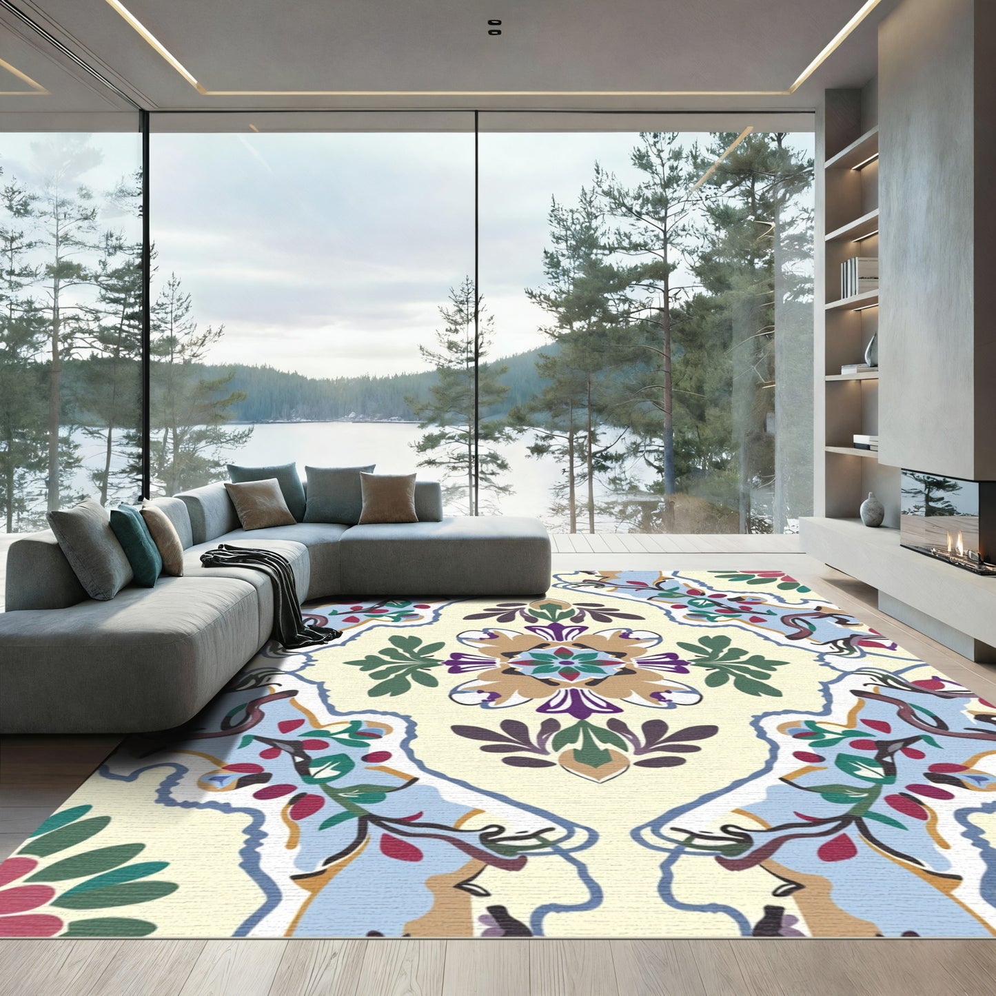Ornate Floral Blossom Medallion Rug