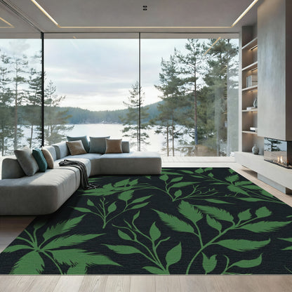 Dark Green Leafy Branch Vine Rug