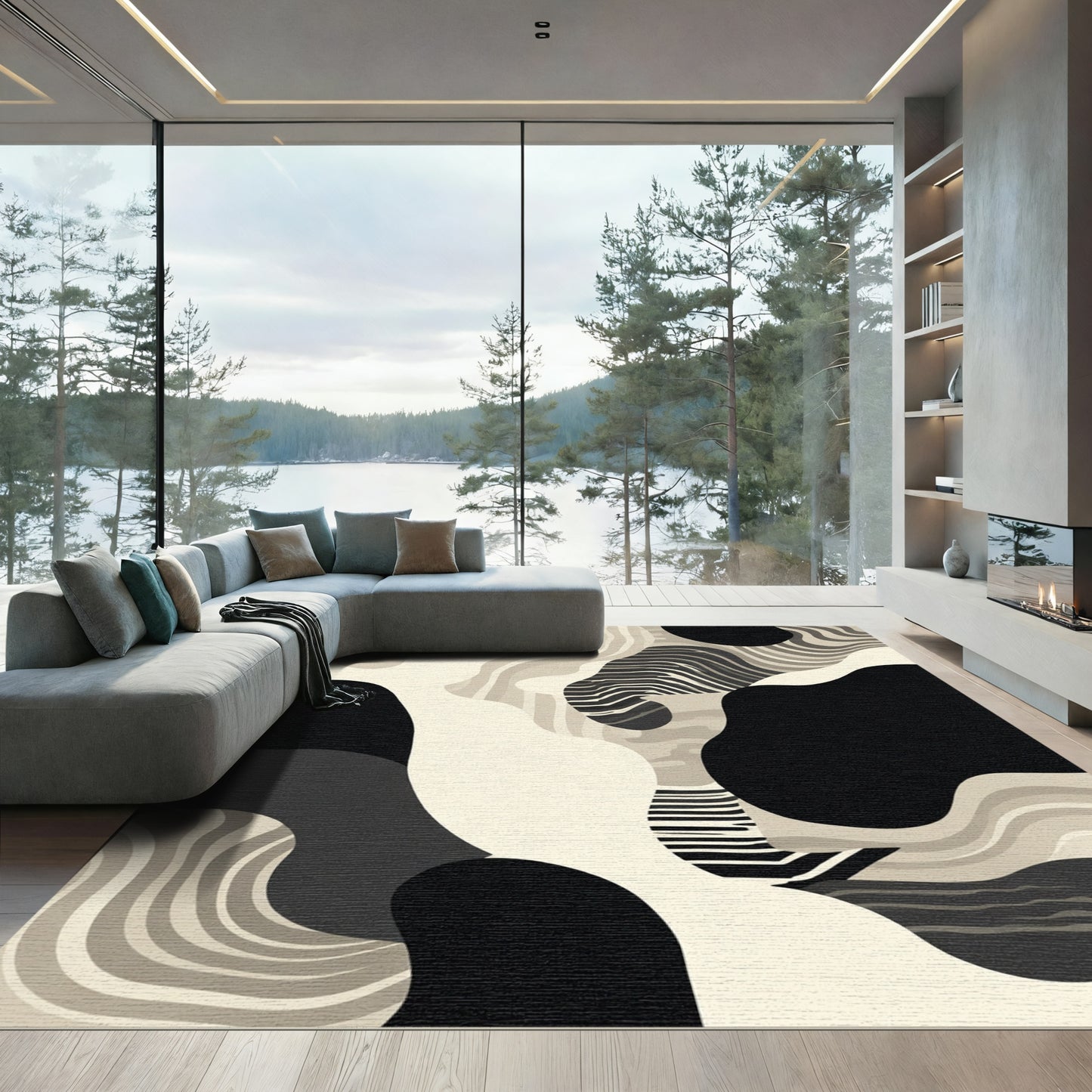 Monochromatic Abstract Organic Flow Rug