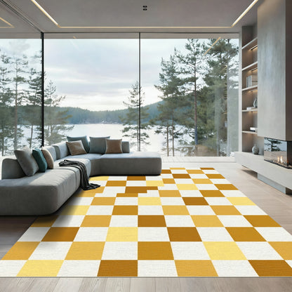 Golden Amber Checkerboard Squares Rug
