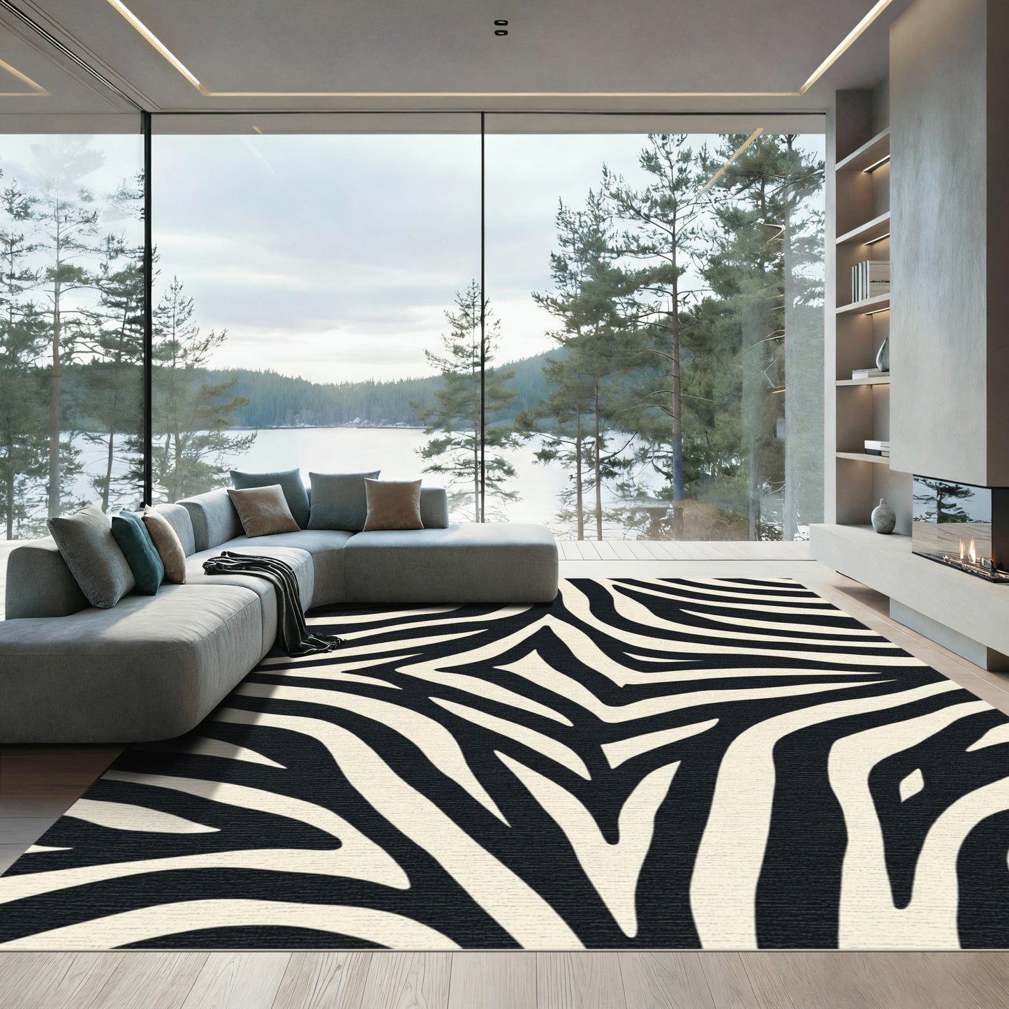Classic Black White Zebra Streak Rug