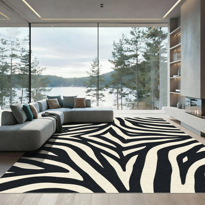 Classic Black White Zebra Streak Rug