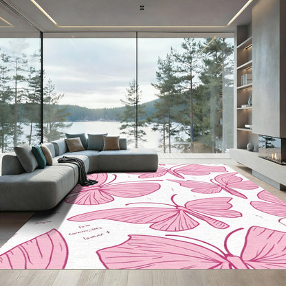 Pink Butterfly Patterned Sketch Rug