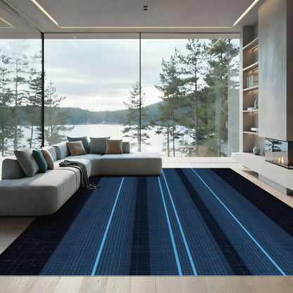 Modern Blue Striped Geometric Rug