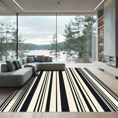 Modern Black Cream Vertical Stripes Rug