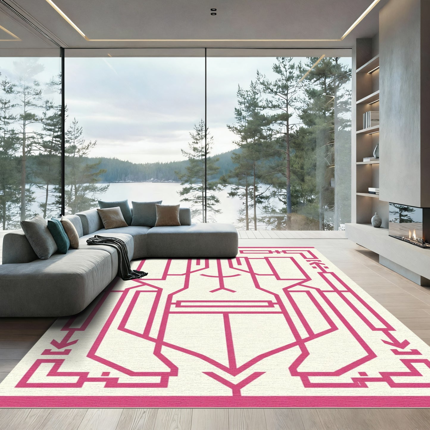 Pink Line Abstract Composition Rug