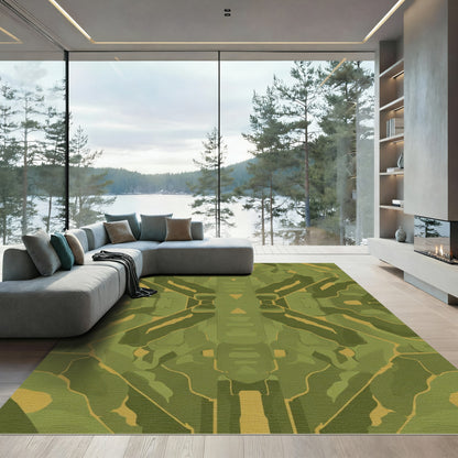 Muted Green Abstract Geometric Arrangement Rug
