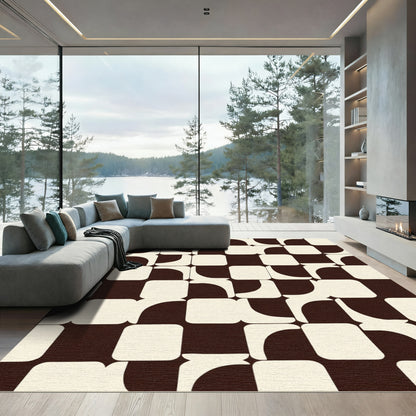 Mid Century Modern Squares Curves Rug