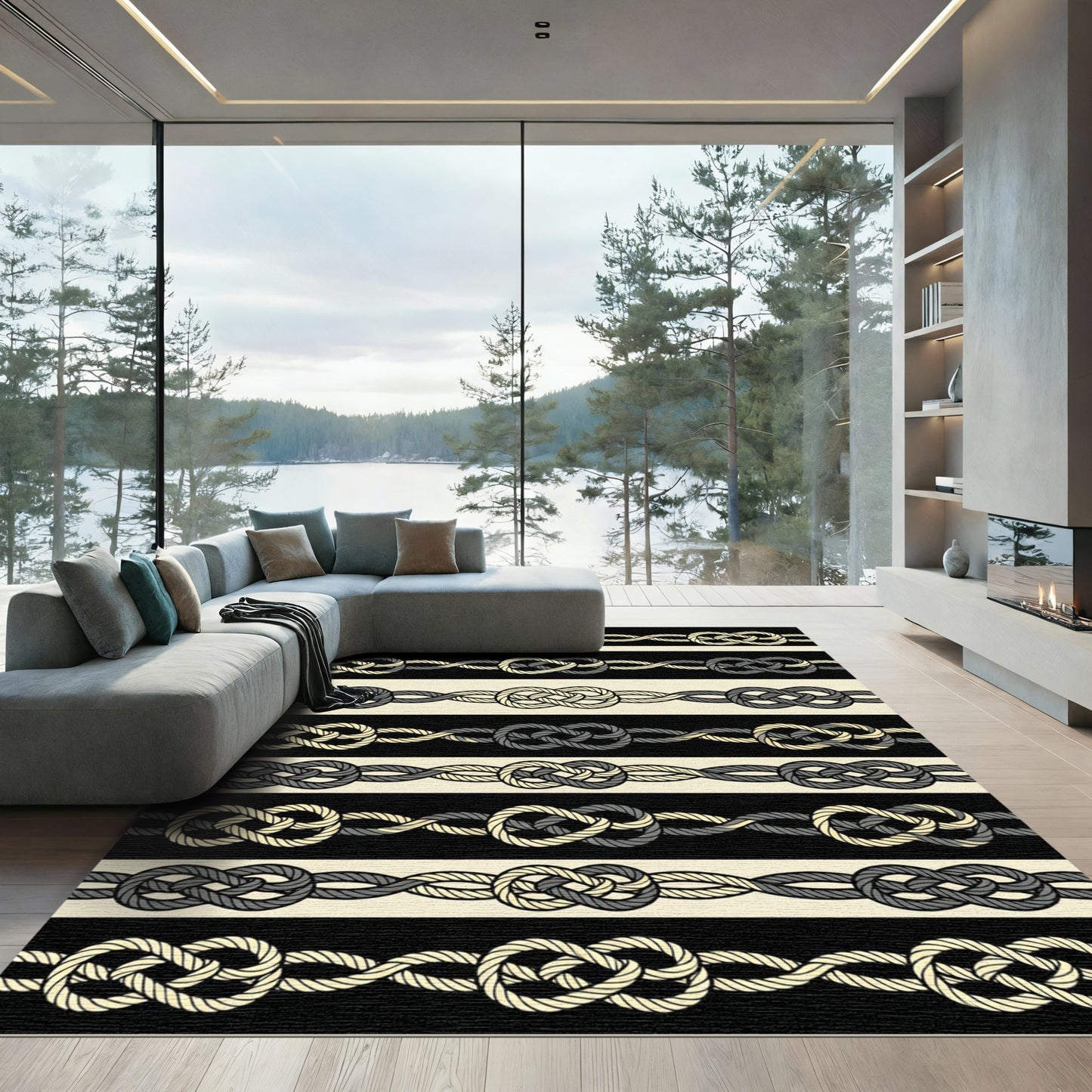 Nautical Rope Knot Stripe Rug