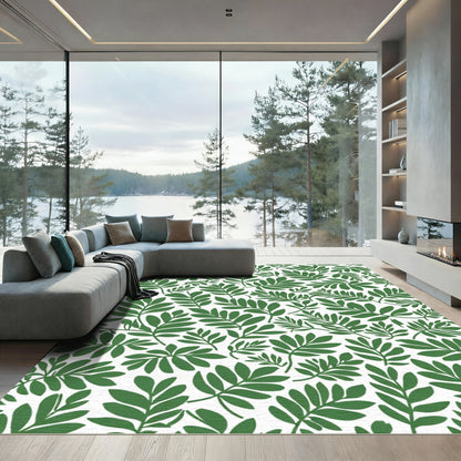 Lush Green Leafy Botanical Pattern Rug