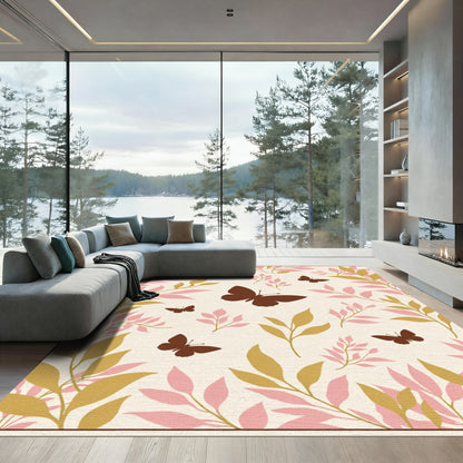 Brown Butterfly Pink Leafy Branch Rug