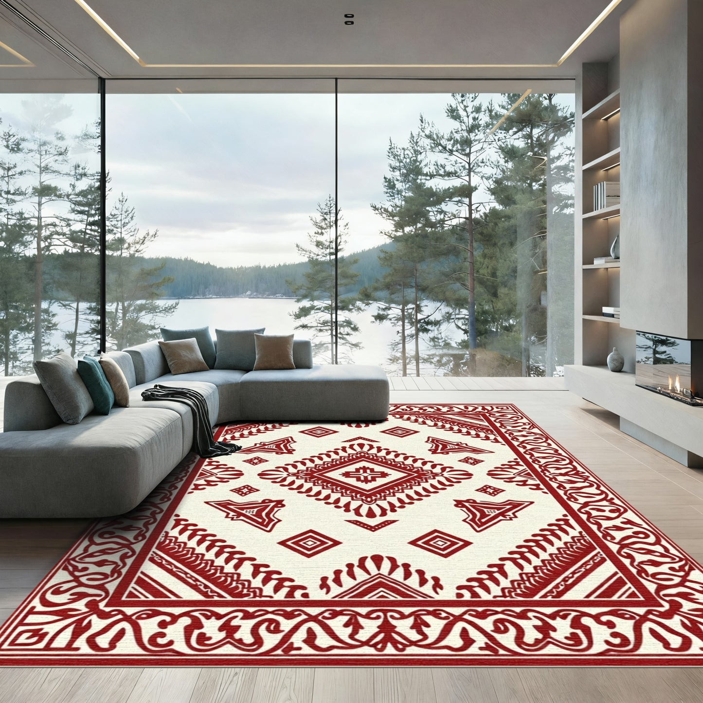 Crimson Medieval Diamond Medallion Rug