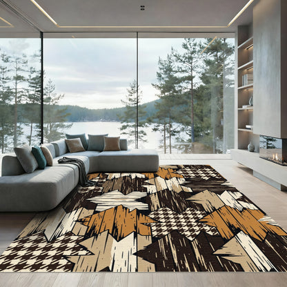 Rustic Houndstooth Wood Patchwork Quilt Rug