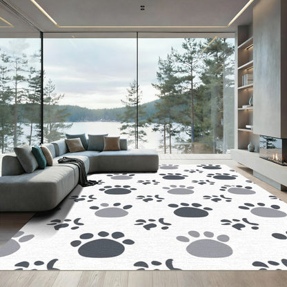 Gray Paw Prints Scattered Pattern Rug