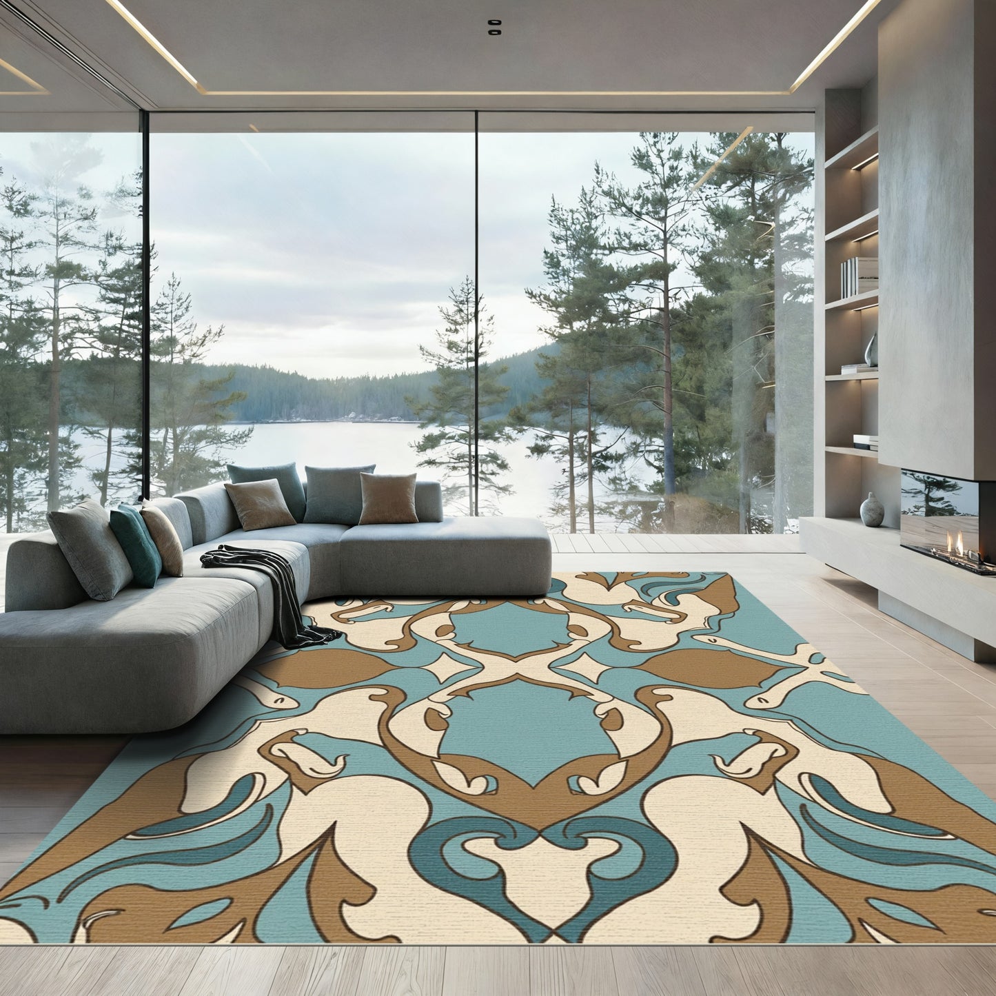 Midcentury Abstract Swirl Arabesque Rug