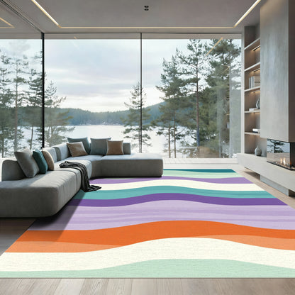 Abstract Wavy Stripe Teal Purple Orange Rug