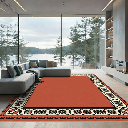 Rustic Terracotta Geometric Border Rug