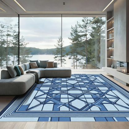 Geometric Blue Architectural Lattice Rug