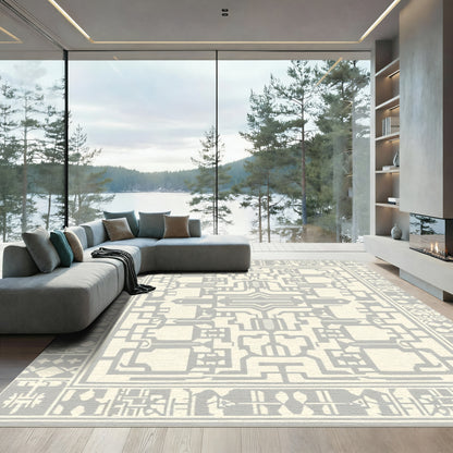Neutral Geometric Labyrinth Ornament Rug