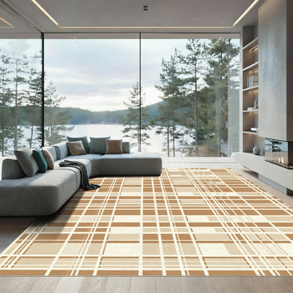 Neutral Tone Abstract Plaid Overlay Rug