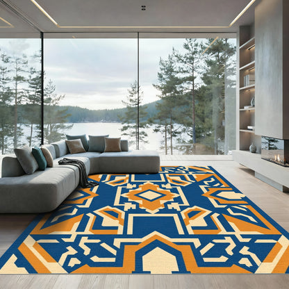 Bold Geometric Blue Orange Arrangement Rug