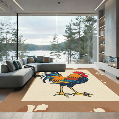 Vibrant Rooster On Cream Background Rug